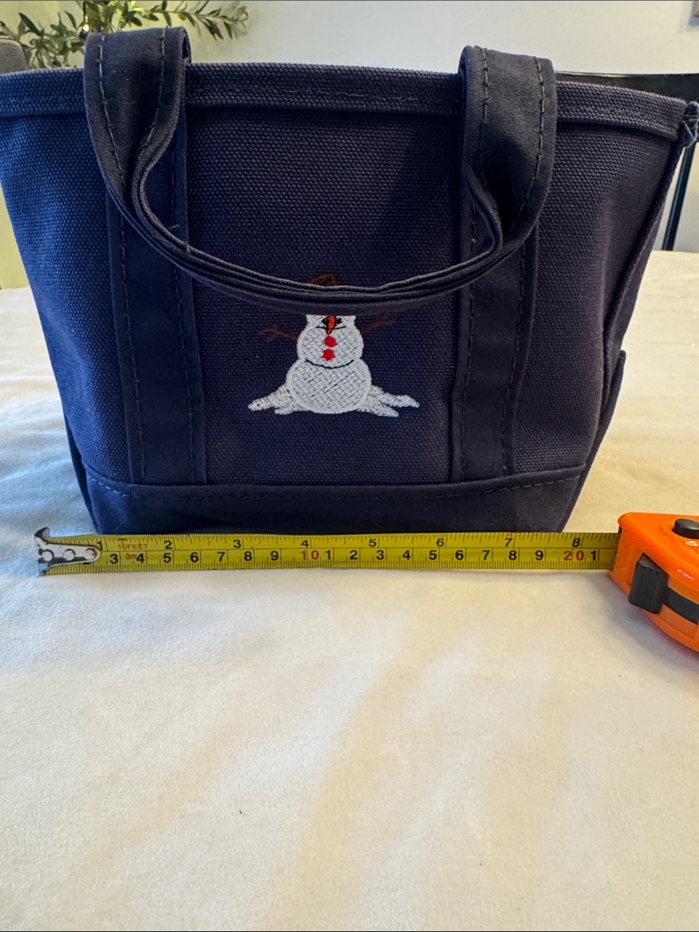 Rare! LL Bean Boat and Tote Navy Canvas Mini Tote Bag with Snowman Embroidery - Picture 11 of 12